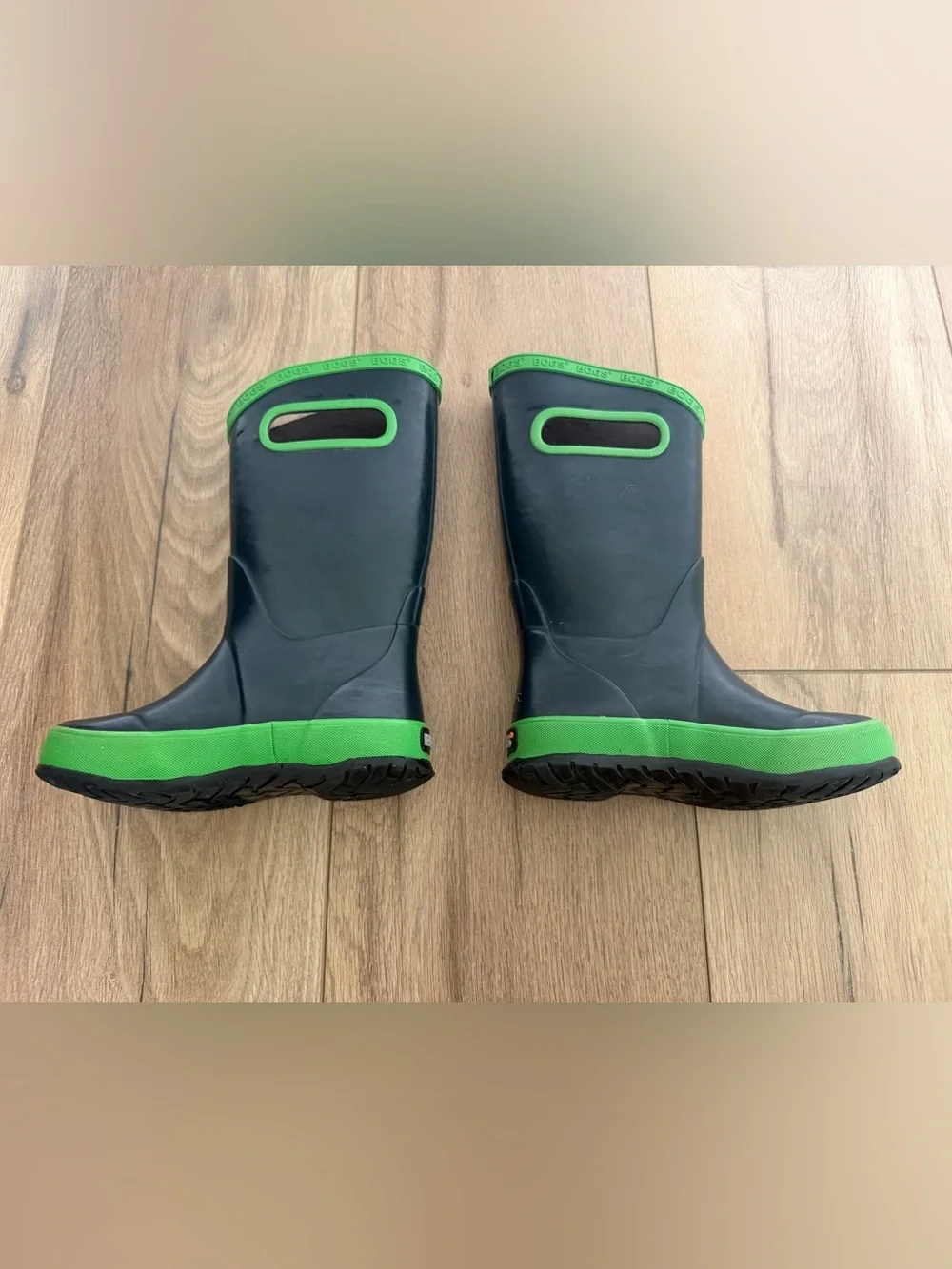 Bogs Kids' Lightweight Waterproof Rainboots Navy Green Size 10 Pull-on Handles